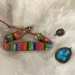3 pcs:  sterling Silver Cowboy hat charm and turq. Pendant & colorful bracelet